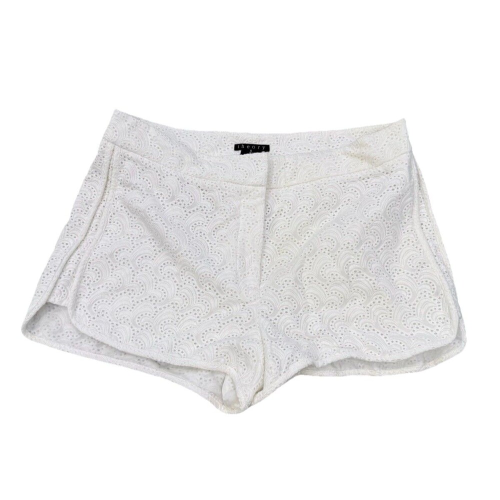 Theory Eyelet Cotton Lace Shorts White Summer Sz 4 NEW with Tag $180